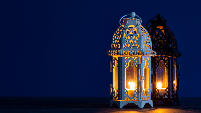 Lanterns with a night sky backdrop.