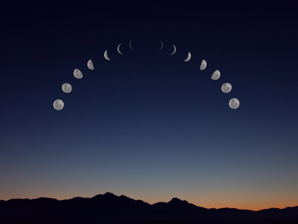 The phases of the moon in the sky